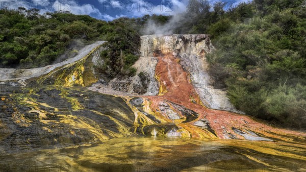 New Zealand, North Island, Orakei Korako Geothermal Area, Geyser, Hot Springs, Orakei Korako, North