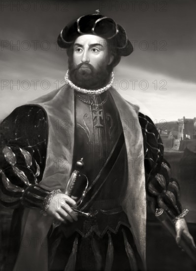 Vasco da Gama, c. 1460s – 1524, Portuguese explorer, digitally edited according to a painting by