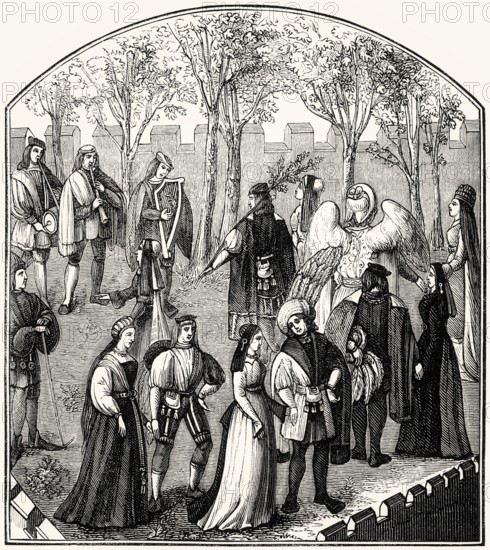 Roman de la Rose, The Dance in the Garden of Pleasure, Guillaume de Lorris, 13th century