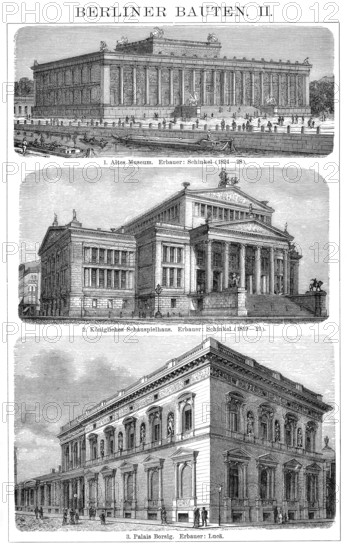 Historic illustration, 19th century, buildings in Berlin, Germany, Museum, Schauspielhaus, Palais