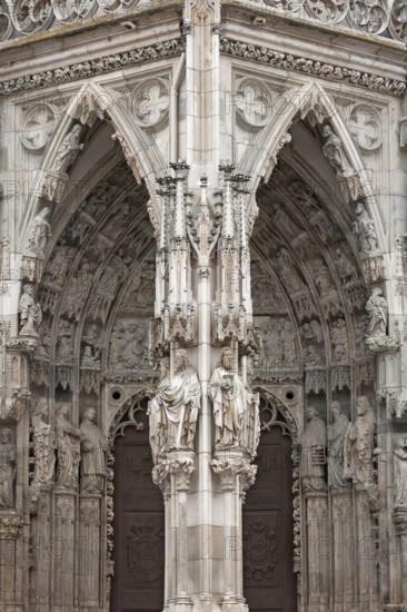 Gothic entrance portal designed with figure reliefs, 1385-1415, Regensburg Cathedral, St Peter's,