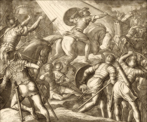 Rider on the Horse with golden armour, to fight Heliodorus, Old Testament, by Julius Schnorr von