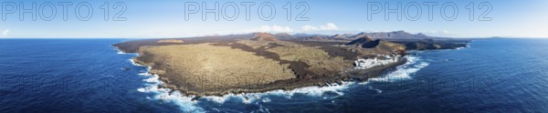 Coastal village fishing village El Golfo, volcanic landscape, coastal landscape, aerial view,