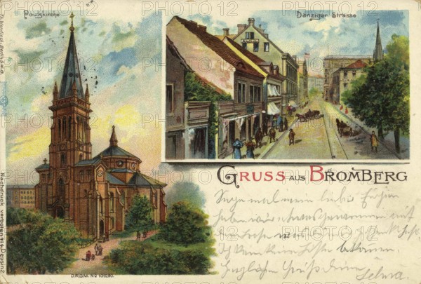 Historical postcard around 1900, Bromberg, today Bydgoszcz, in the Polish Kujawsko-Pomorskie