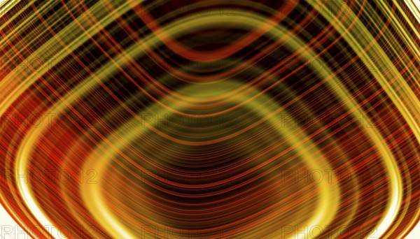 A dynamic 3D render depicting holographic concentric lines with a spectrum of yellow and red tones,