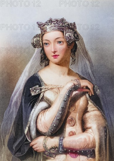Philippa of Hainault, ca. 1314-1369, Queen of King Edward III of England. Engraved by W. H. Egleton