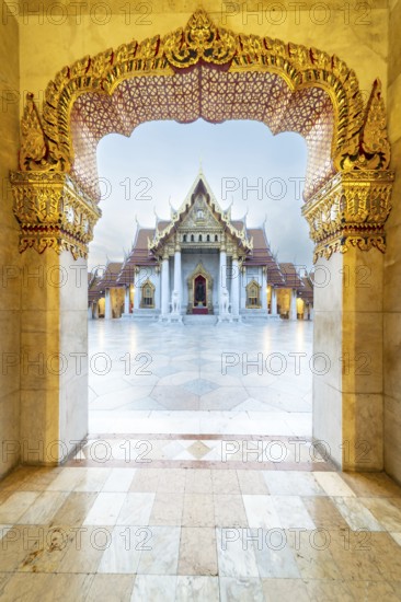 Marble temple, made of Carrara marble, Wat Benchamabopit, back of the Ubosot, temple in the Dusit