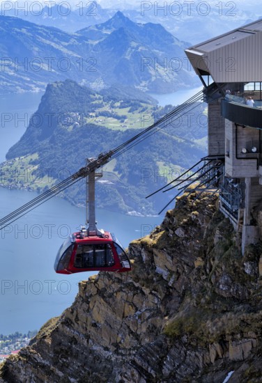 Cable car cabin, Dragon Ride aerial cableway from Fräkmüntegg to Pilatus, entrance to Pilatus Kulm