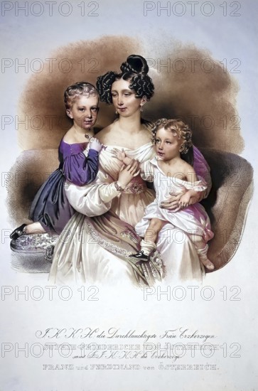 Sophie Friedericke of Austria with Franz and Ferdinand, Historical, digitally restored reproduction
