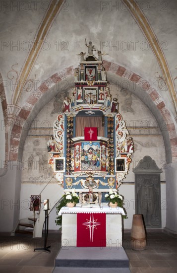 St. Michael Baroque pulpit altar, 1634, sacrament with 13 disciples, Kirchbrak, district of