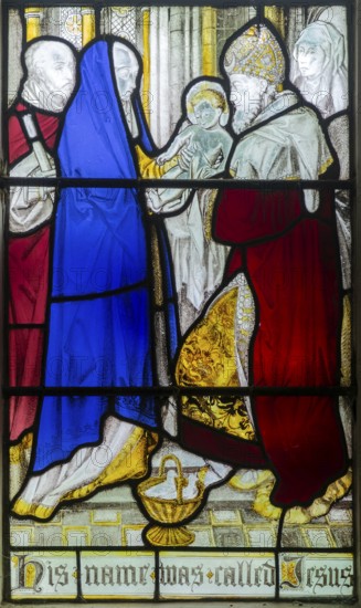 Detail of stained glass window Resurrection by Burlison & Grylls c 1880, Kelsale church, Suffolk,