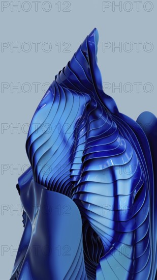 A mesmerizing piece of abstract art with fluid, blue forms creating a dynamic and futuristic