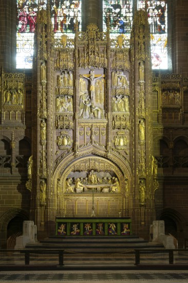 Altar reredos interior of Anglican Cathedral Church of Christ in Liverpool, Liverpool cathedral,