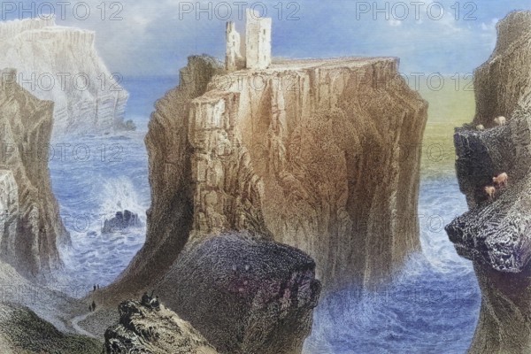 Dunseverick Castle, County Antrim, Ireland, from the Landscape and Antiquities of Ireland, 1841,