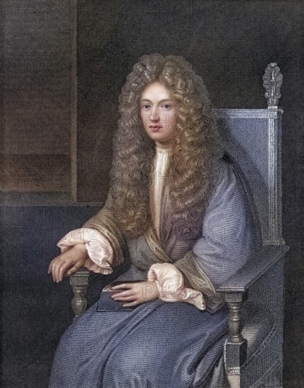 Robert Boyle (1627-1691), Anglo-Irish chemist and physicist, as a young man. Copper engraving,