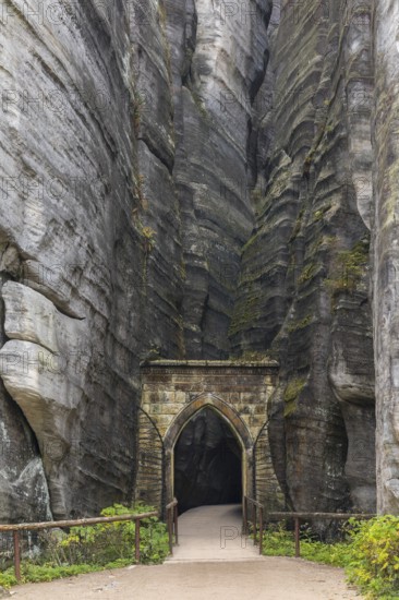 Entrance gate at Adršpach-Teplice Rocks on a sunny day in autumn, Dolní Adršpach, 549 57 Adersbach,