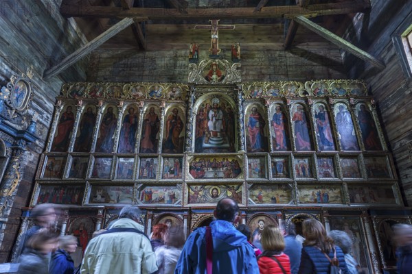 Orthodox chancel painted with iconostases, 16th century Gothic wooden church of St. Paraskevi, with