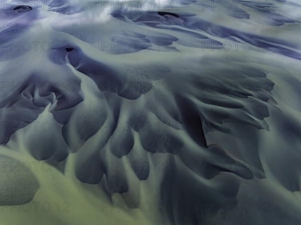 River, river course, river delta, aerial view, sediments, structures, South Iceland, Iceland