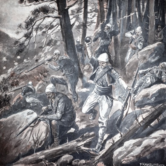 1st World War, Albanians pursuing the Serbian-Montenegin rearguard (original pictorial text from