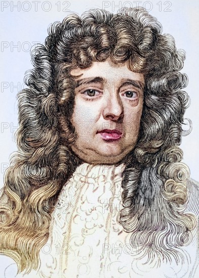 Sir William Petty, 1623 -1687, English economist, scientist and philosopher, Illustration from Old