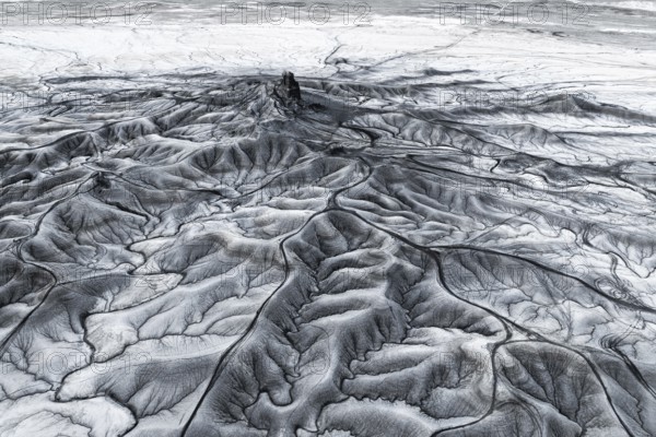 Aerial view of Moonscape Overlook in Utah showcasing intricate erosion patterns and stark