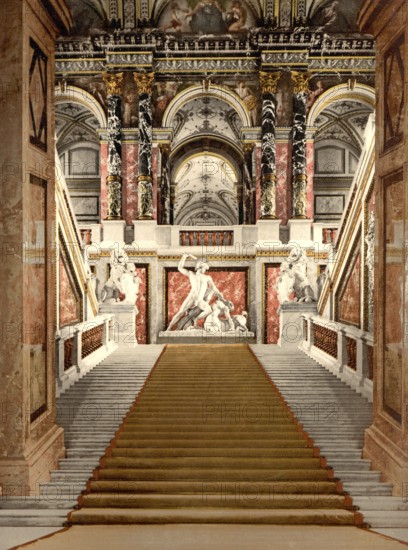 Staircase in the Museum of Art in Vienna, Austria, around 1890, Historic, digitally restored