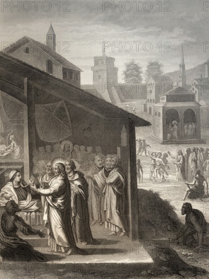 The healing of the mother of Peter's wife, miracle of Jesus, New Testament, Steel engraving 1853,