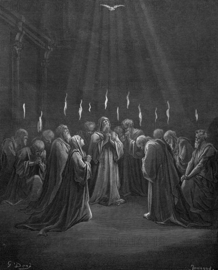 The outpouring of the Holy Spirit, at Pentecost comes the Holy Spirit, Acts chapter 2, verse 3,