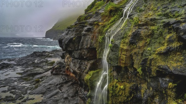 Small waterfall, Karlsöy, Kalsoy, Faroe Islands, outer island, Denmark, Karlsöy, Faroe Islands,
