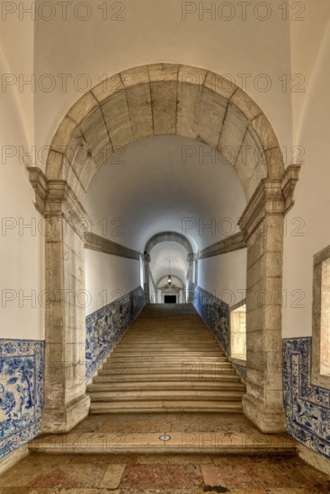 Church and Monastery of Sao Vicente de Fora, Cloister gallery with azulejo painted tiles, Lisbon,