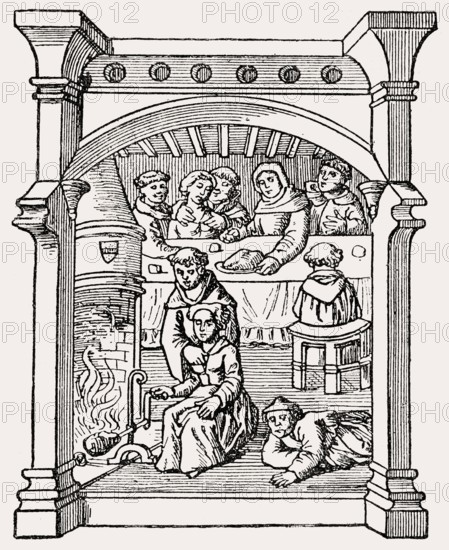 Anti-Catholic caricature, in the monastery kitchen, c. 1500