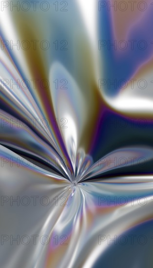 This mesmerizing 3D render features a dynamic swirl of metallic and pastel shades, forming an