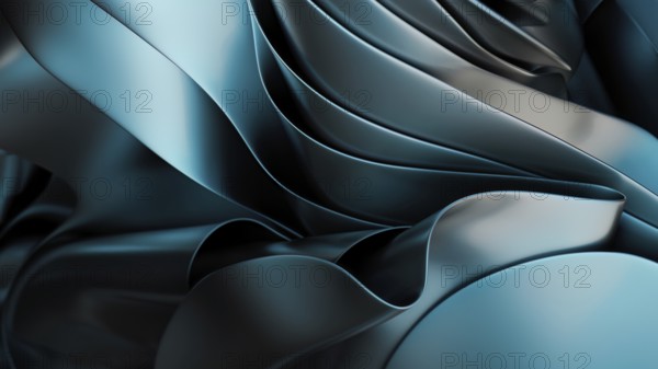 A fluid abstract design featuring smooth, metallic blue ripples, creating an elegant and modern
