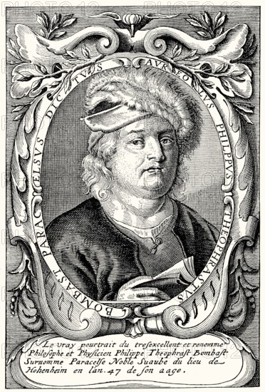 Philippus Theophrastus Aureolus Bombast von Hohenheim or Paracelsus, 1493, 1541, Swiss alchemist,