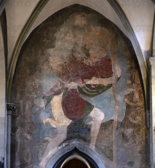 Interior view, depiction of St Christopher, north transept, Cathedral of Our Lady, Constance,