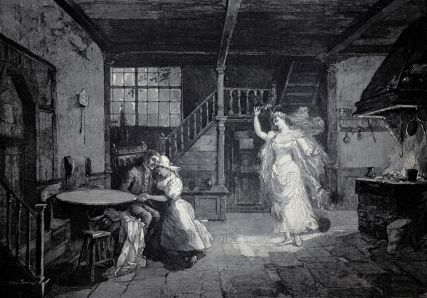 Scene from the opera Das Heimchen am Herd, by Goldmark, das Cricket appears to the reconciled
