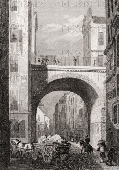 South Bridge, from the Cowgate, Edinburgh, Scotland, 19th century, from Modern Athens by Th. H.
