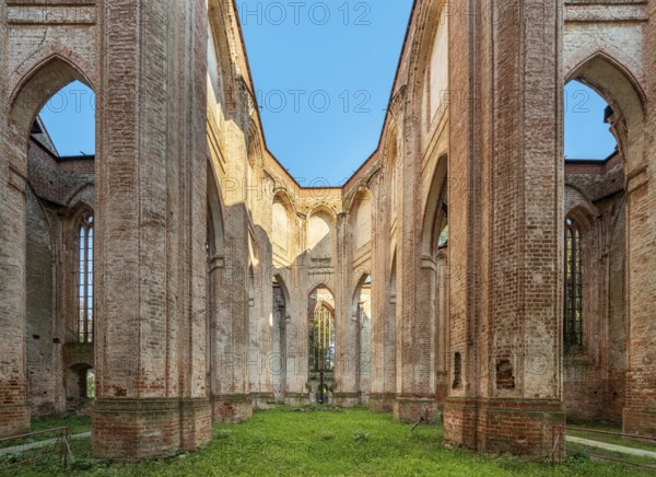 Ruin of Gothic monastery church, North German brick Gothic, brick architecture, Dargun,