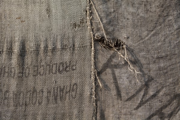 Torwache wrapped with old jute sacks, Check Point Sekondi Loco, by artist Ibrahim Mahama, documenta