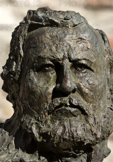 Portrait head Carl Vogt by Thomas Duttenhoefer, bronze, green patina, Giessener Köpfe, Altes