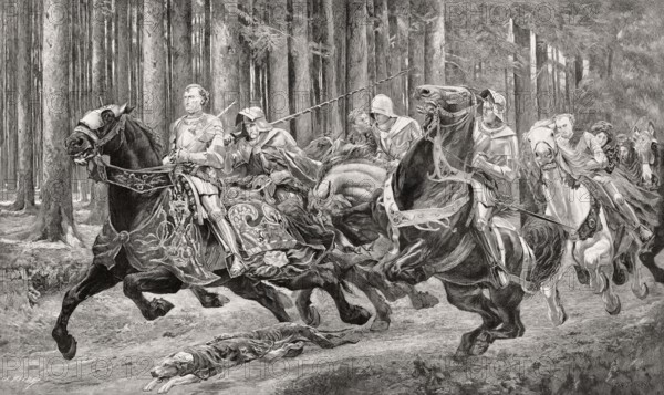 The escape of Charles the Bold, 1433–1477, Duke of Burgundy, after the Battle of Morat, Burgundian