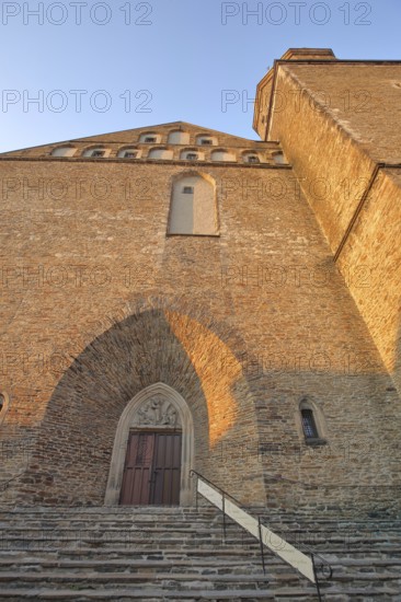 Late Gothic St. Anne's Church with view upwards and light mood, St., entrance, perspective,