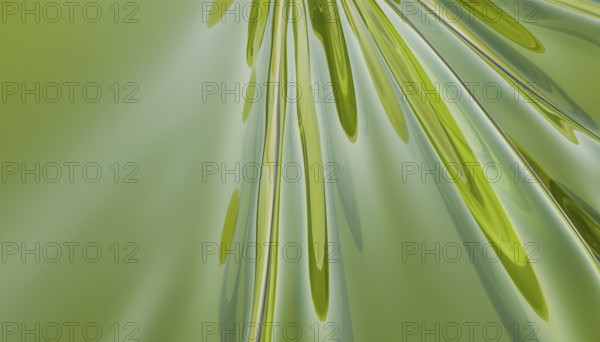 A 3D rendered illustration showcasing abstract fluid dynamics with smooth, flowing green and silver