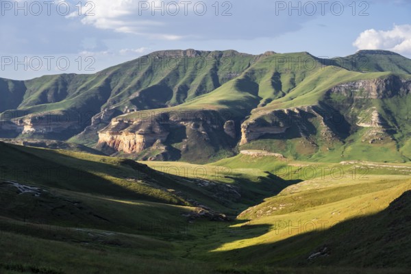 Grassland with sandstone cliffs and cliffs, landscape in Golden Gate Highlands National Park, Free