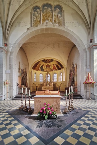 Interior facing east with chancel in unstructured semi-dome above the apse, St Castor's Basilica,