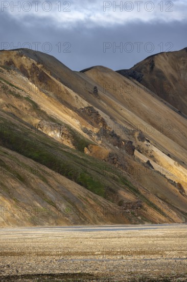 Rhyolite mountains, volcanic landscape, colourful erosion landscape with mountains,