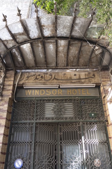 Cairo, Egypt. April 3rd 2025. The closed entrance door to the historic Windsor Hotel, A colonial