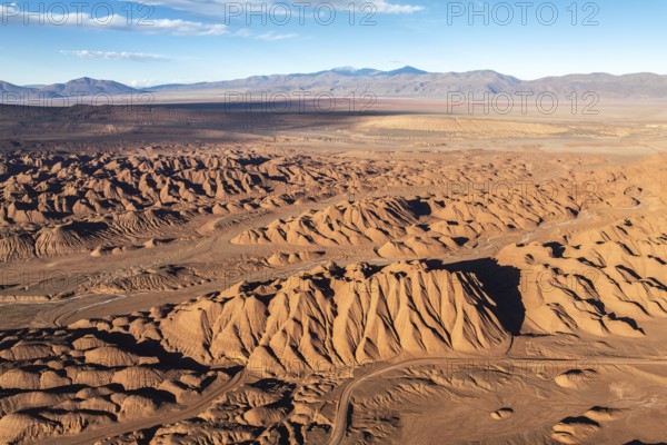 Aerial view of Devil's Desert in Salta, Argentina, revealing intricate eroded formations and