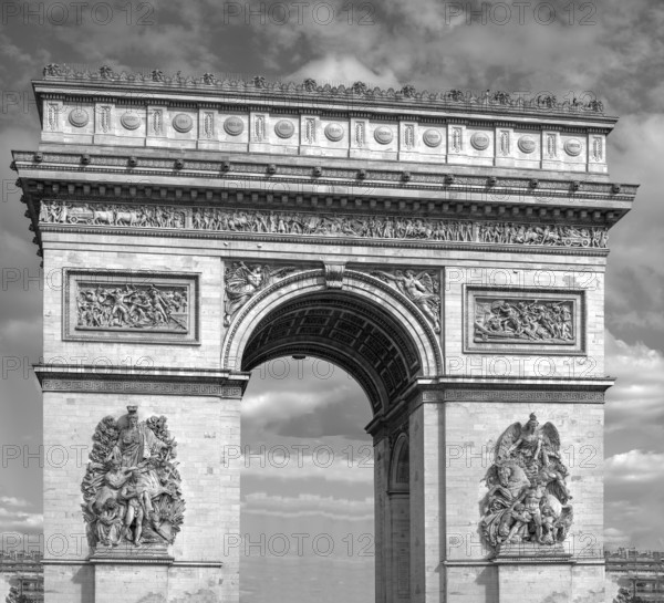 Arc de Triomphe, black and white, Paris, France