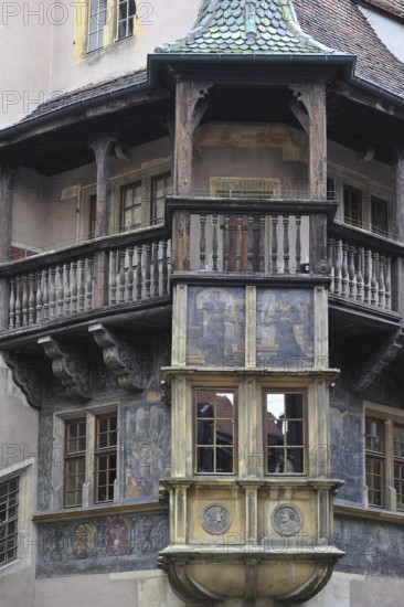 Balcony of the medieval house Maison Pfister at Colmar, Alsace, France